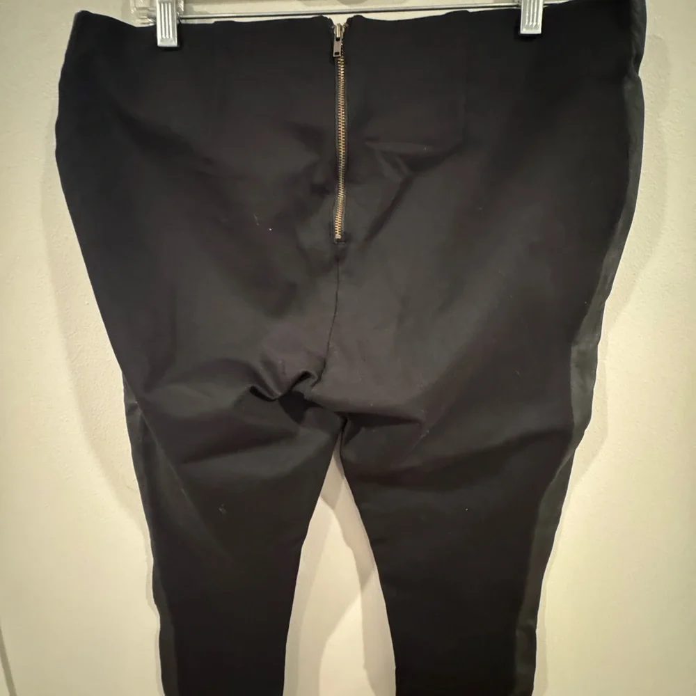 J. CREW Black Stretch Flat Front Ponte Pants With Leather Trim Size 14
